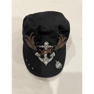 Sinful Affliction Black Embroidered Military Cap Y2K Womens